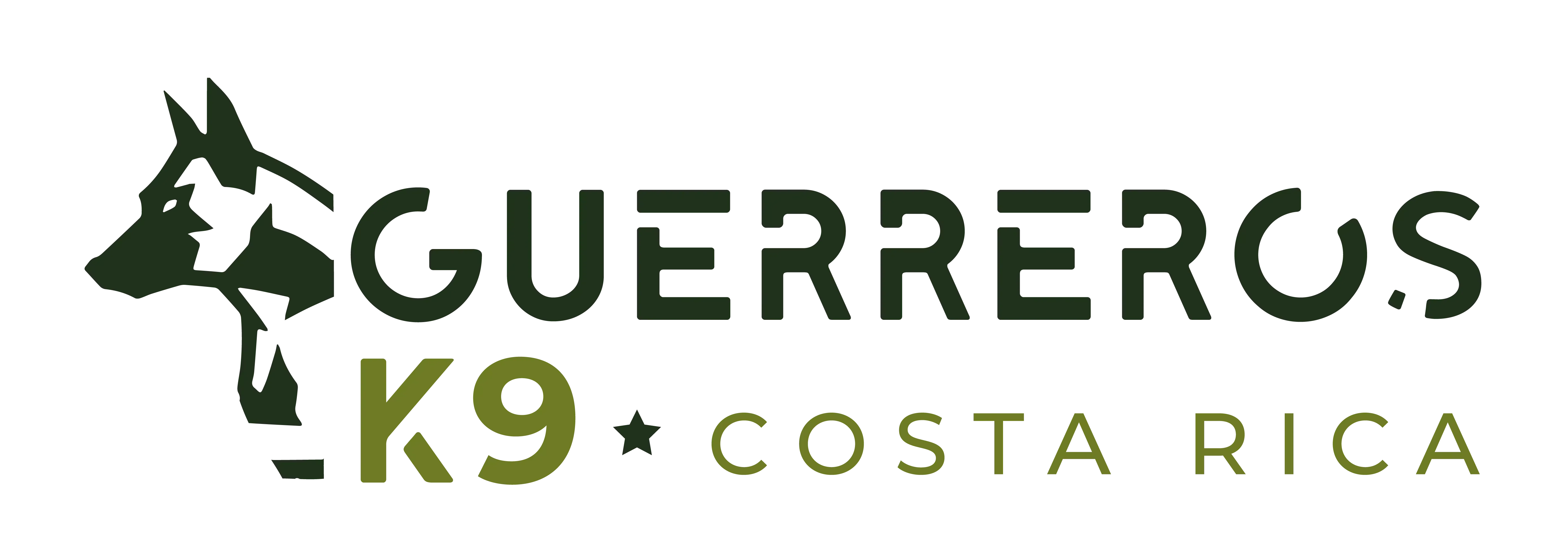 Guerreros K9 circular badge logo with a stylized German shepherd head and text Guerreros K9 in a mobile menu header